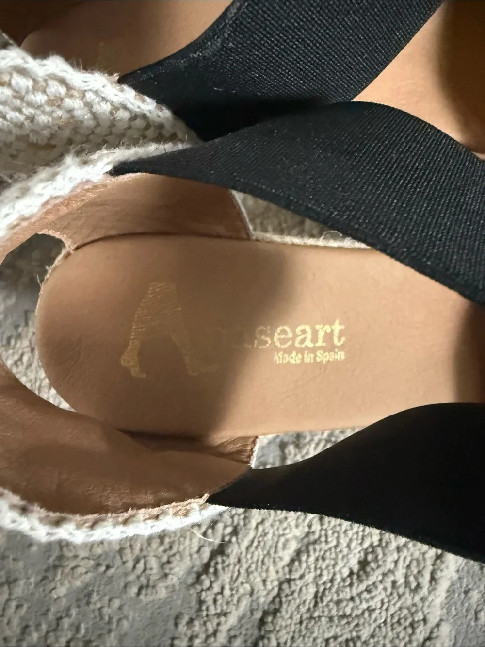 Paseart Spain Black Suede Espadrille Wedge closed toe stretchy strap 41 / 8